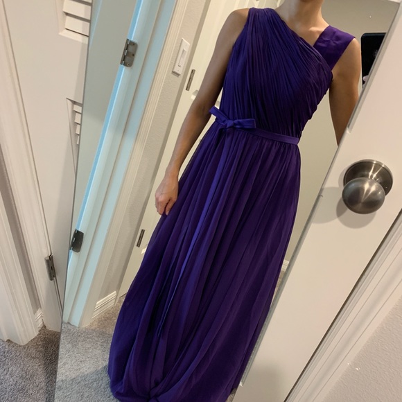 Purple 1-Shoulder Strap Bridesmaid Prom Dress Bow - Picture 4 of 8